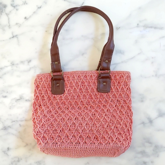 NWOT. Handmade Cotton blended crochet shoulder zip bag w/inside lining, pockets. - Picture 2 of 5